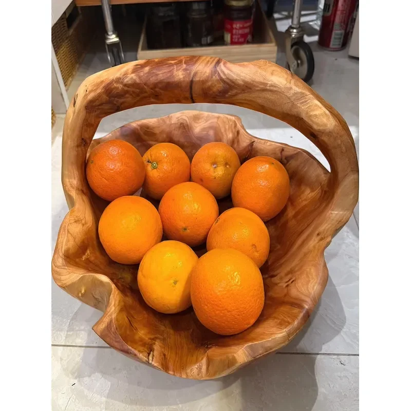Pristine natural solid wood irregular heavy-duty food-grade fruit basket handle handmade environmentally friendly decorative