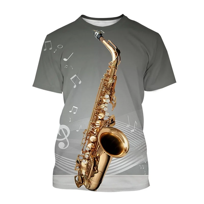 Saxophone Jazz Music T Shirt For Men Women 3D Print Summer Casual Round Neck Hip Hop T-shirt Short Sleeves Tops Tee Clothes