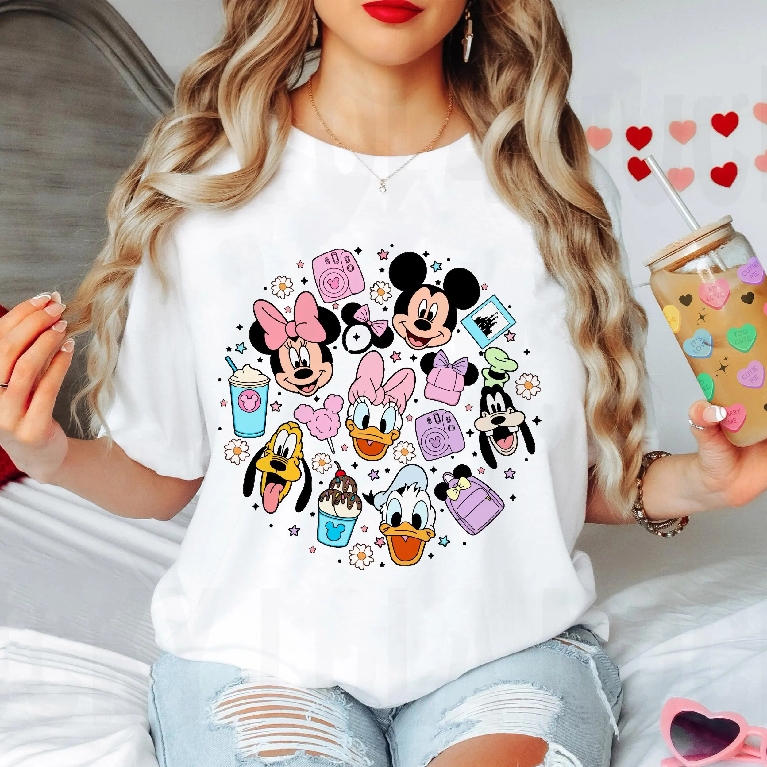 

Женская рубашка Disney с Микки и друзьями, хлопковые футболки с короткими рукавами, рубашка Disney, летние топы Disneyland, женская футболка