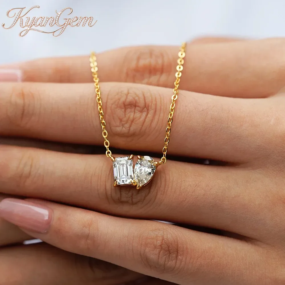KyanGem Ultra-Shimmering Cubic 2 Carat Moissanite 18K Gold Luxury Necklace Sweet Waterdrop Collarbone Chain Minimalist Pendant