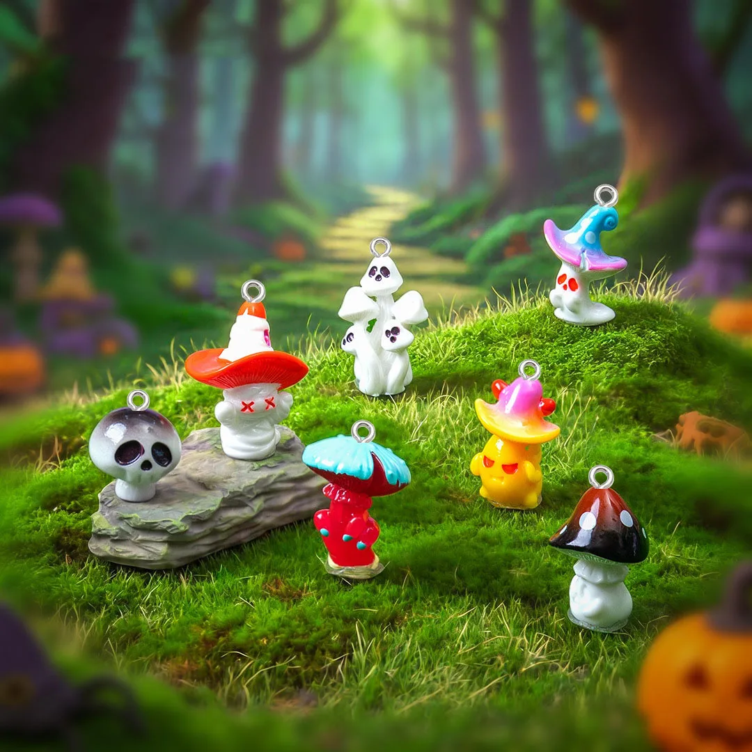10pcs Halloween ghost poisonous mushroom resin pendant handmade Jewelry accessories Gardening decoration Desk decoration items