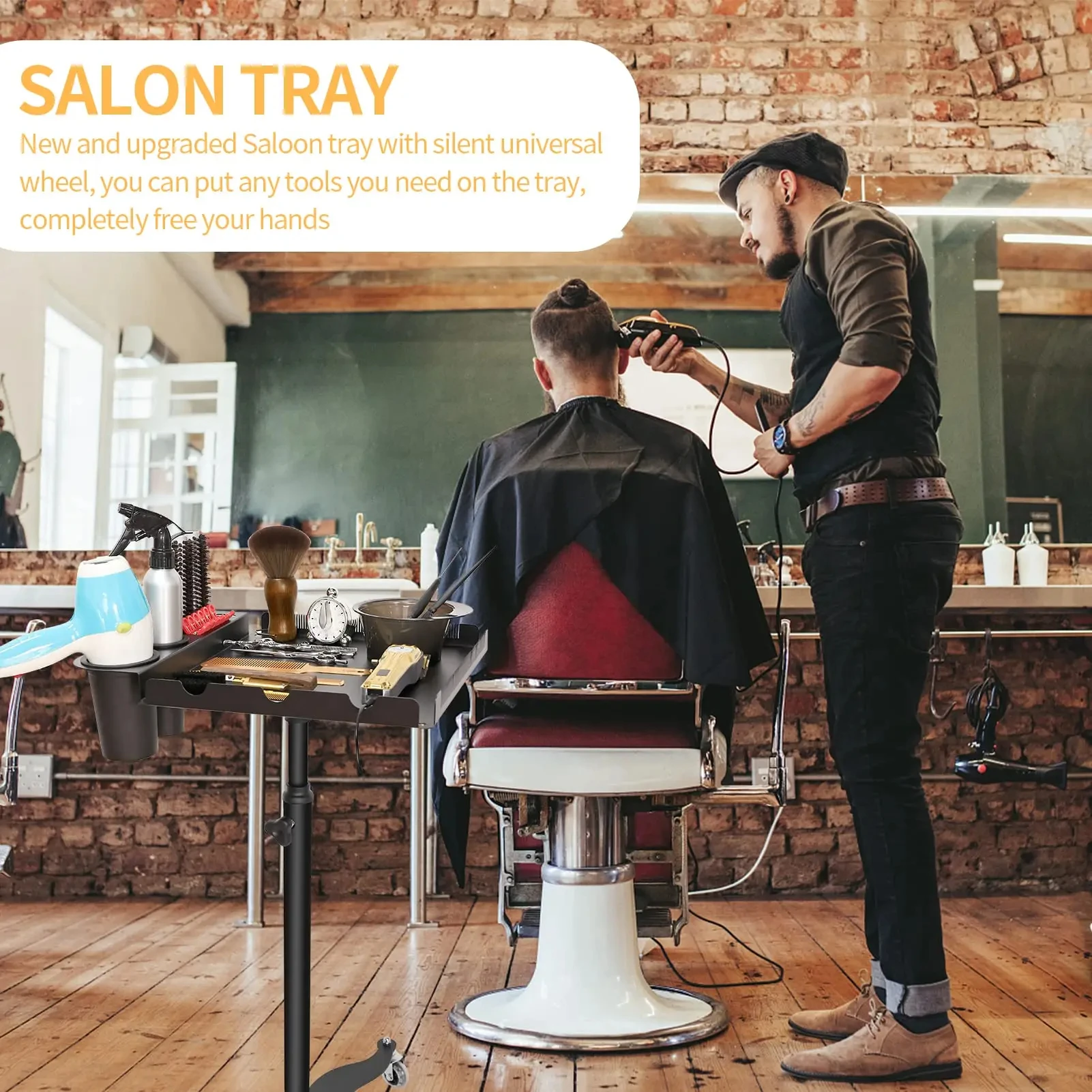 Salon Adjustable Tray Height Stainless Steel Trolley Rolling Cart Wig Stand SPA Clinic Service Cart Storage