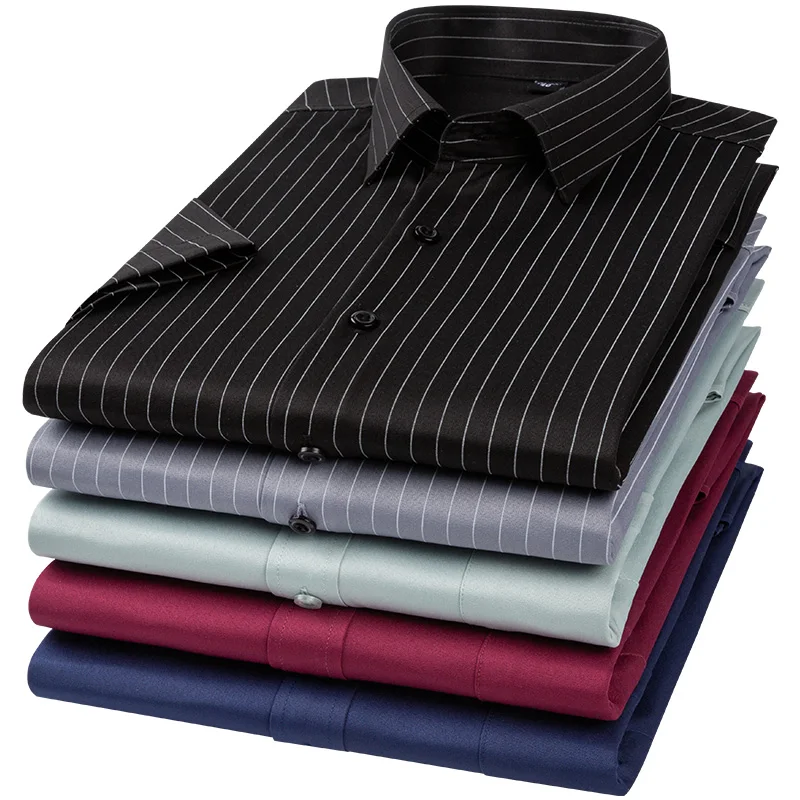 

2025 Iron Free Stretch Anti-Wrinkle Men Dress Shirt shorts Sleeve For Men Shirt Formal Social Camisas