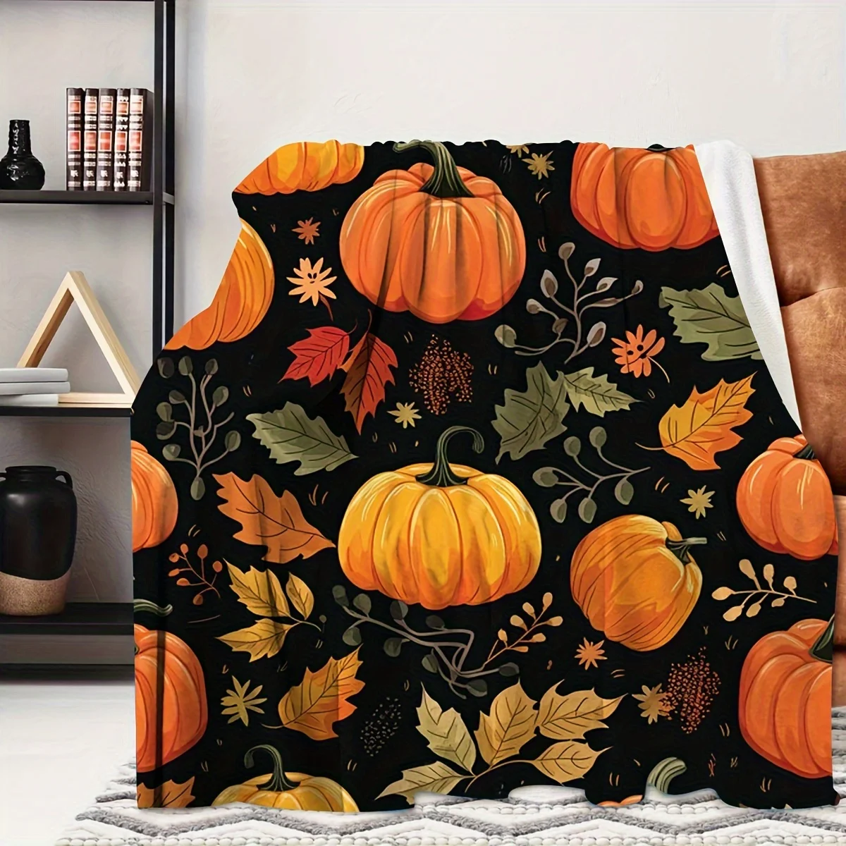 1pc Creative Vintage Pumpkin Style Printed Blanket for Thanksgiving, Modern Style Blanket, Outdoor Blanket, Travel Camping Blank