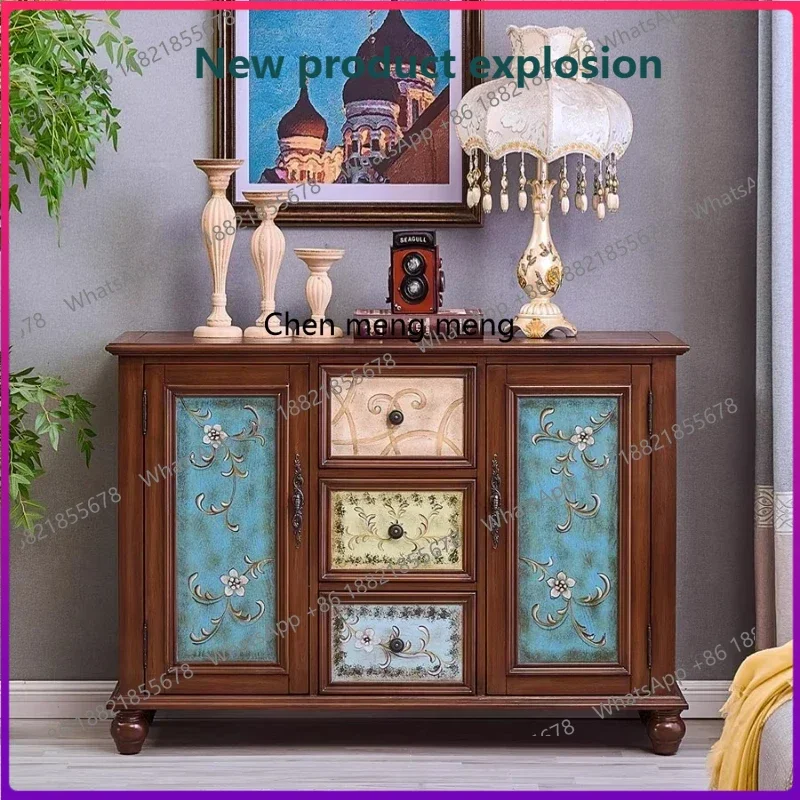 k182   American entrance solid wood retro painted wall side cabinet European living room aisle side cabinet