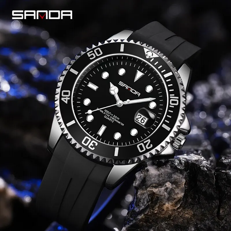 SANDA Hot Sell Men Quatrz Watch Sport Mens Watches Top Brand Luxury Waterproof Silicone Quartz Clock Men Relogio Masculino