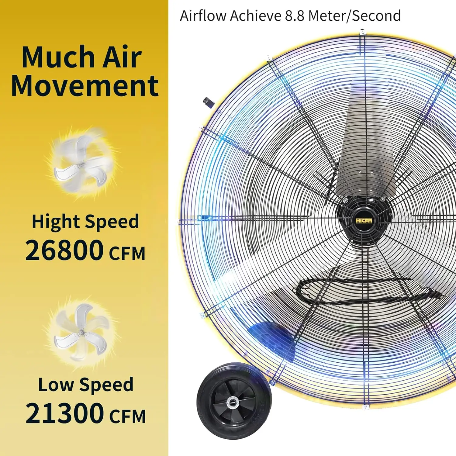 26800  42   Drum Fan, 4/5  Powerful Motor, Heavy Duty Barrel Structure, 8 inch Wheels, Move Much Air for