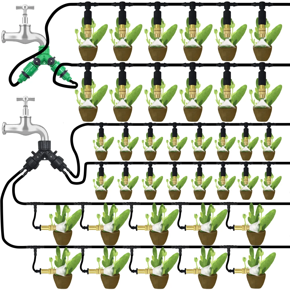 5-50M Garden Micro Drip Irrigation Automatic Watering System Kit Timer Controller DIY Mist Spray Cooling for Potted Plants