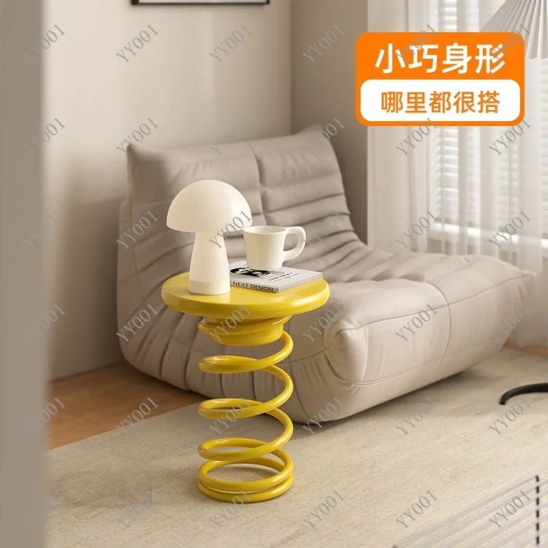 Nordic Dopamine Spring Side Table Minimalist Cream Bedside End Table For Sofa Living Room Bedroom Decor