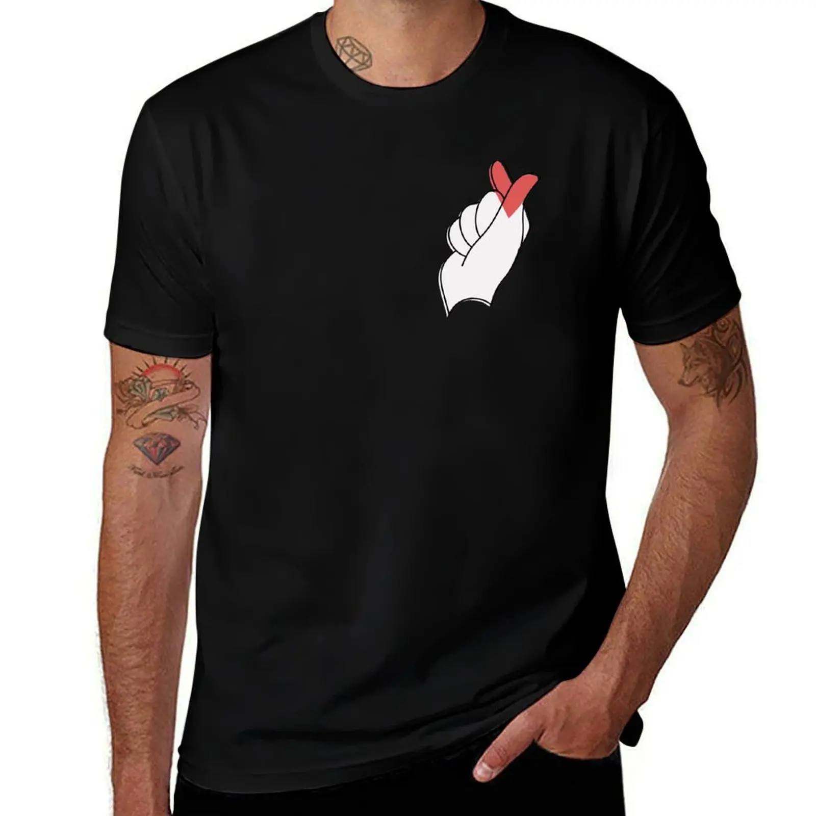 

for Heart t-shirt t man T-Shirt for man funny Finger t cotton shirts graphic package funny Lovely plain shirts cotton black