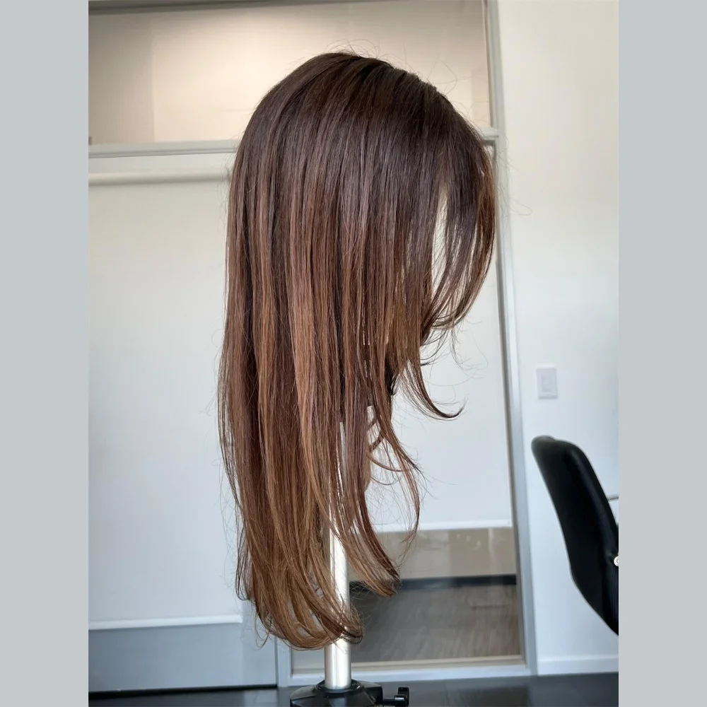 لينة طويلة أومبير براون موجة 24 بوصة 5x5 الحرير قاعدة غلويليس باروكة من شعر طبيعي يهودي مع Babyhair HD الدانتيل الشعر الأوروبي قبل قطعها #4