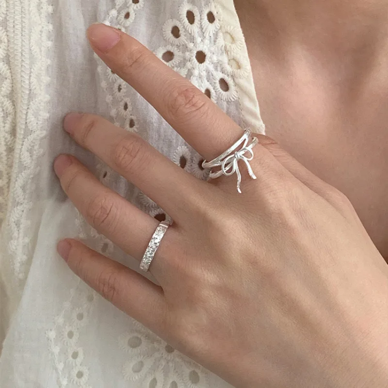 Women's 925 Sterling Silver Vintage Tassel Bow Adjustable Ring