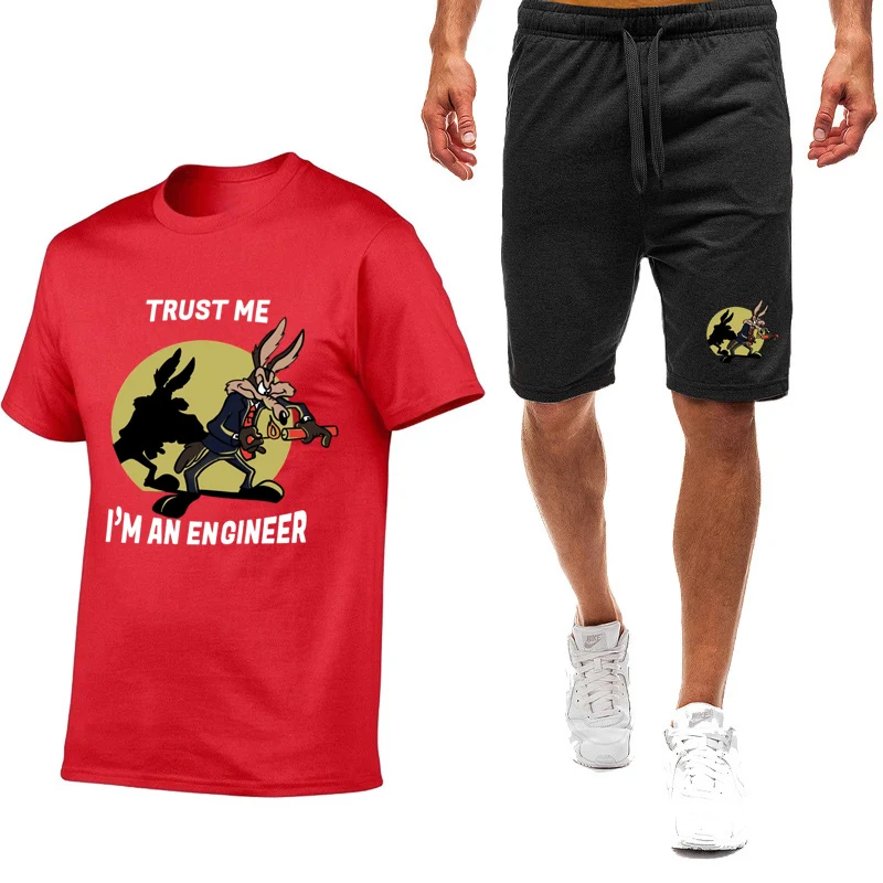 

Trust Me I Am an Engineer 2025 Summer Men's Short-sleeved T-shirt + Shorts Suit Y2k Classic Funny Casual Sportswear Outdoor Top