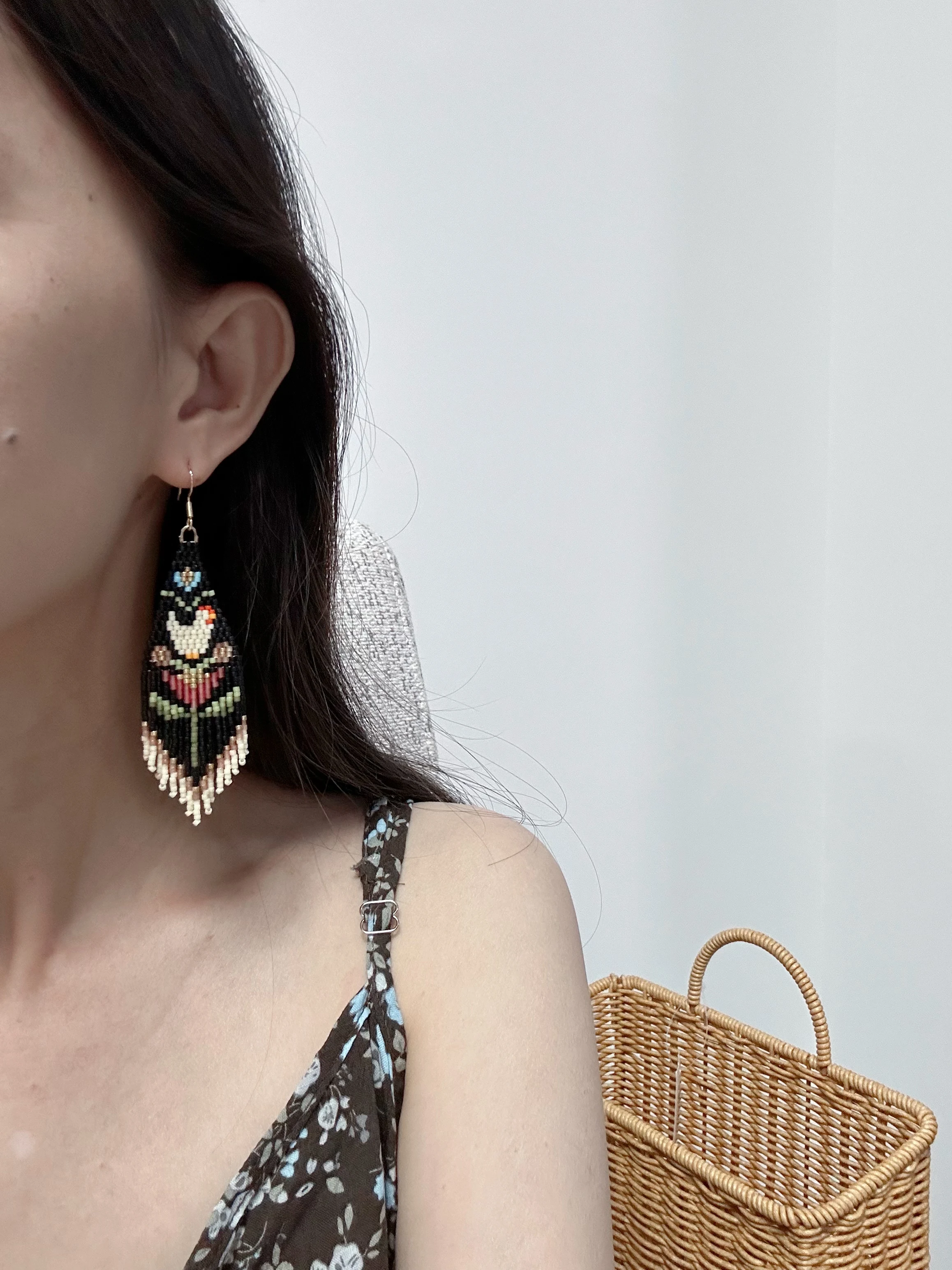 ZGMXR Rice bead earrings Animals Flower Colorful Tassel Pattern Hand-woven Bohemia Alloy Woman Fashion Simple Beaded earrings