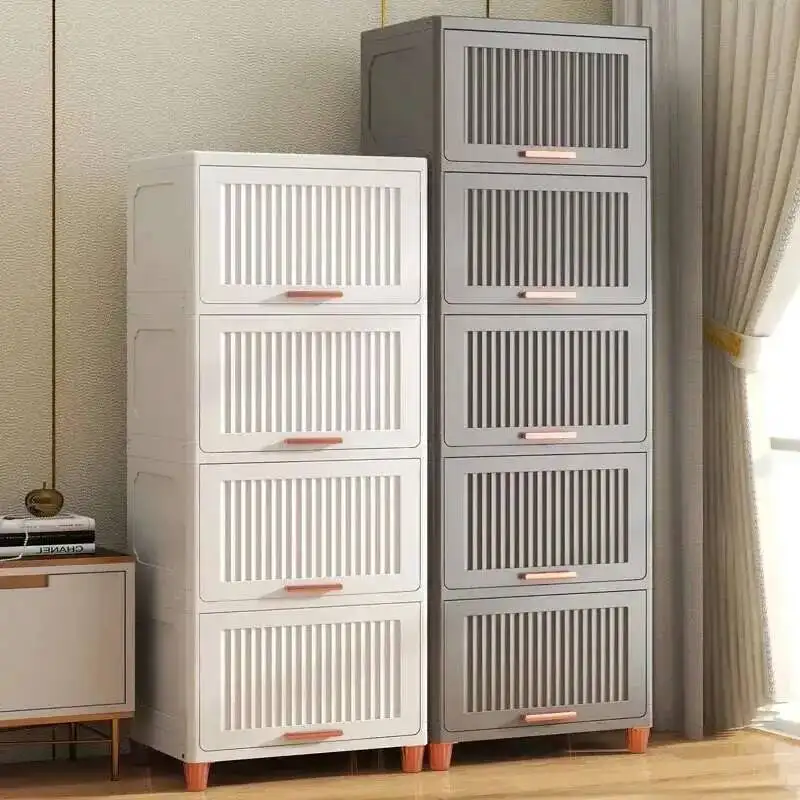 Modern Plastic Kitchen Cabinets Clamshell Storage Cabinet Home Furniture Floor Rack Multi-layer Locker Living Room Snack Cabinet