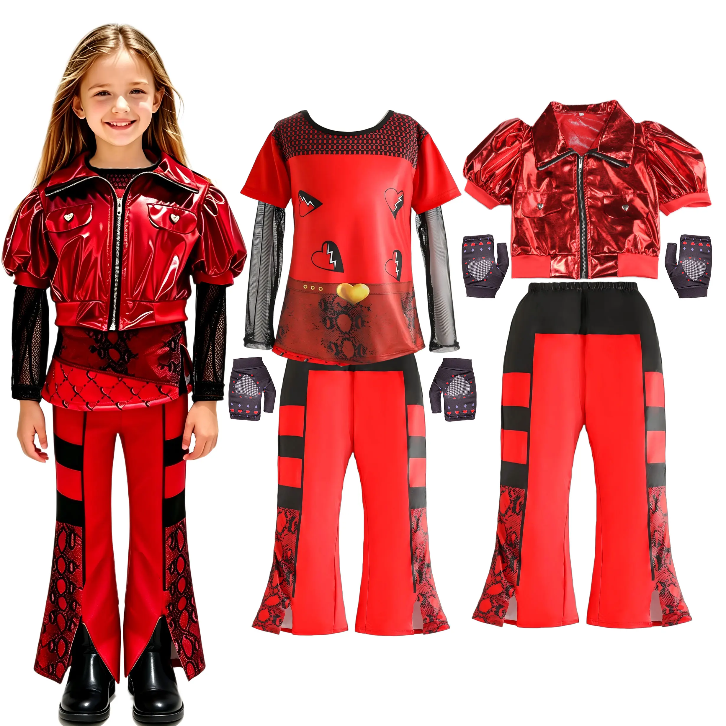 Movie Red Role Play Costume 3Pcs Suit Shirt+Jacket+Pants Girls Descendant Dress up Halloween Rock N Roll Style Cosplay Apparel