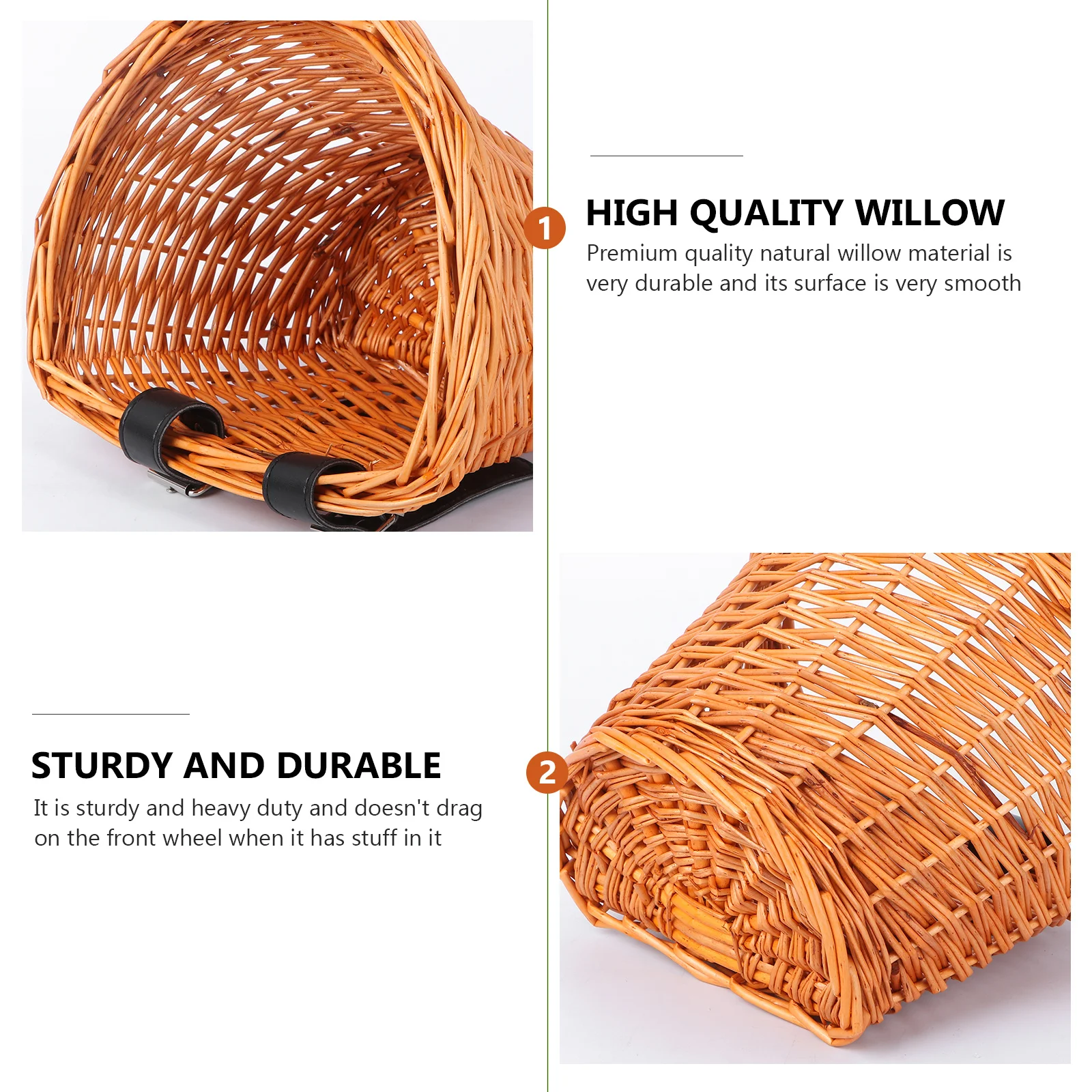 

Small Size Bike Basket Front Handlebar Wicker Woven Storage Container Detachable Durable Willow Material