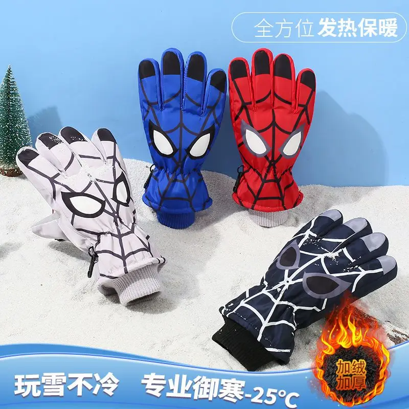 Marvel Spider-Man guantes de esquí para niños invierno cálido jugando nieve impermeable bebé terciopelo guantes gruesos regalo de Navidad