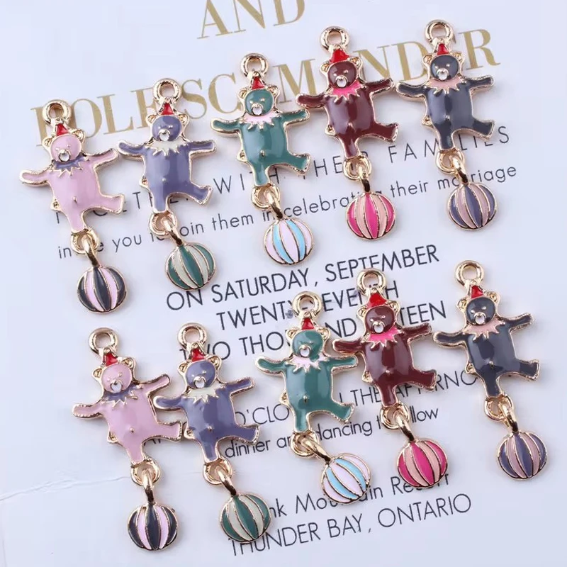 10pcs 13x33mm Enamel Circus Bear Charms Hanging Necklace Earrings Pendant For Bracelet Making Handmade Diy Jewelry Materials