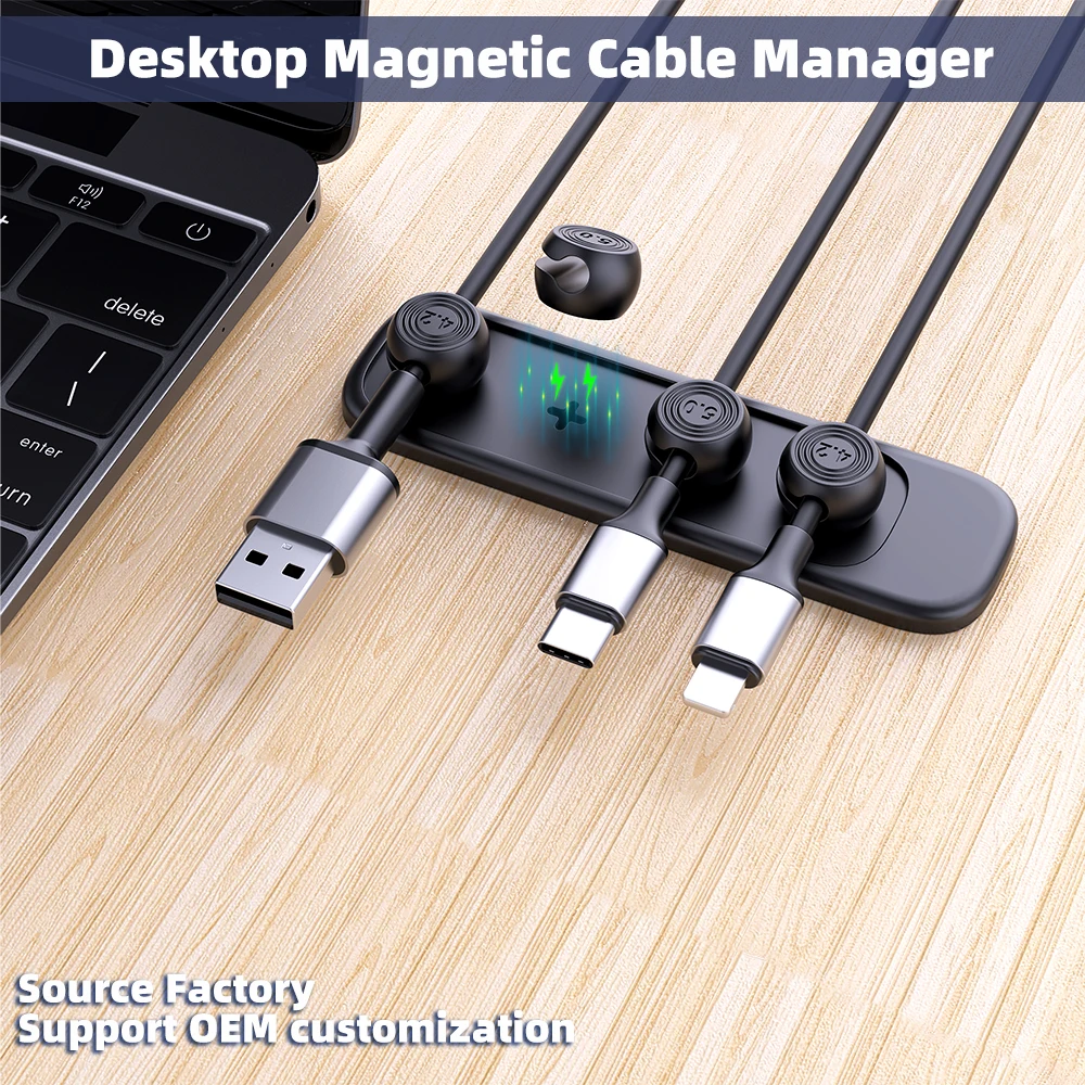 Magnetic Cable Management, Cable Holder Clips, Desk Multipurpose Cord Keeper, 5 Clips for Lighting USB C Micro Cables, Sticks