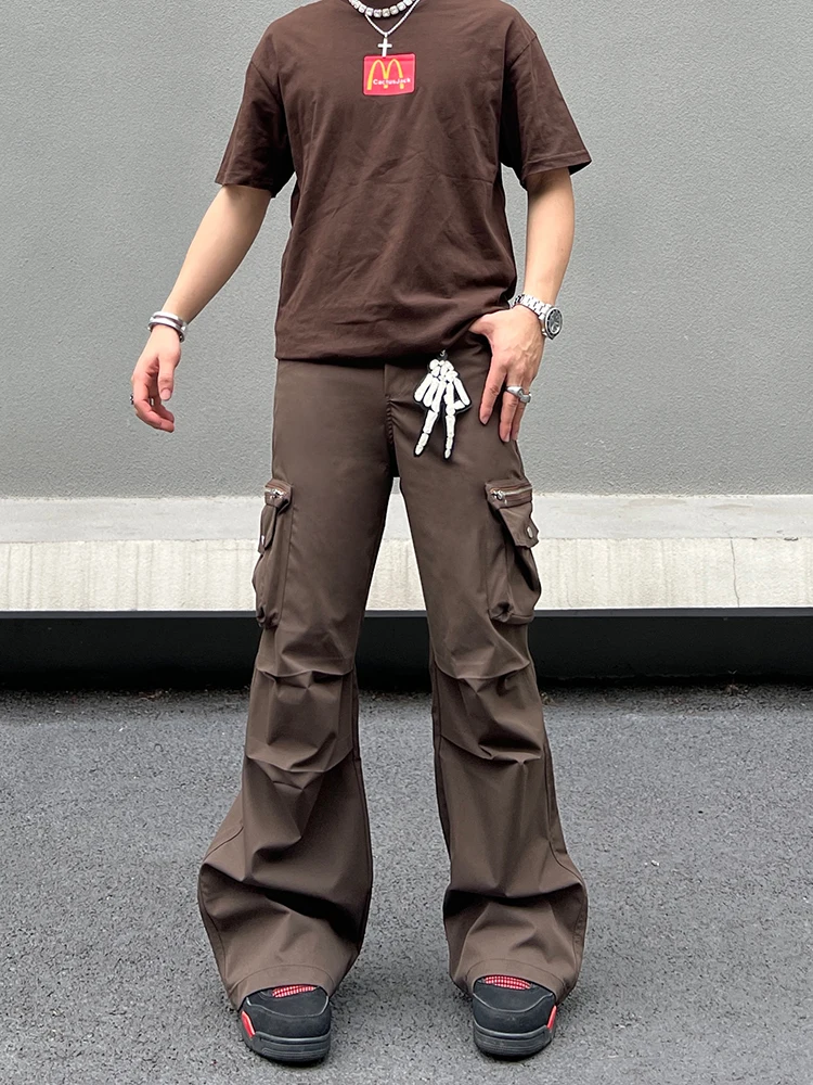 

American High Street Retro Pleated Paratrooper Workwear Pants Loose Wide Leg Straight Casual Long Trousers ex