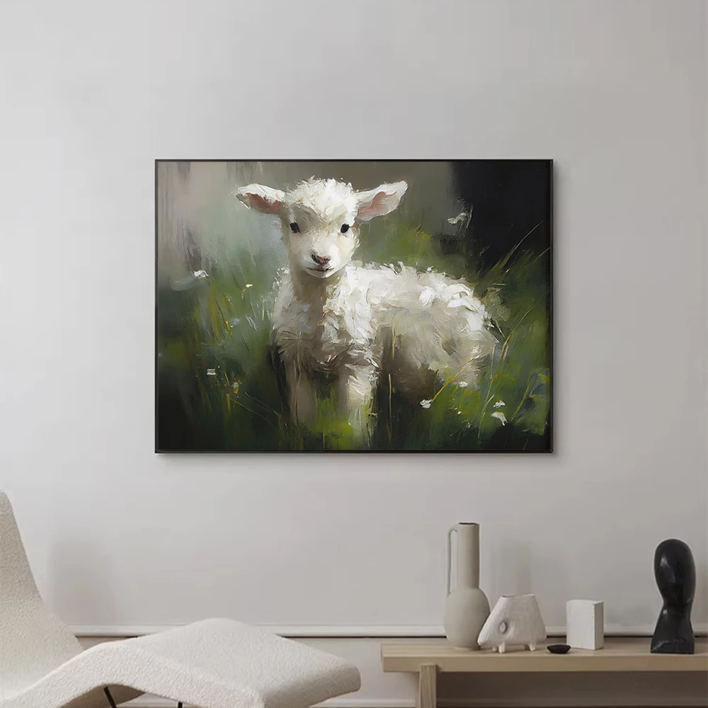 Canvas Printing Painting, Cute Lamb Pattern, Modern Niche Style, Living Room Dining Room Porch Bedroom Desktop Home Decoration