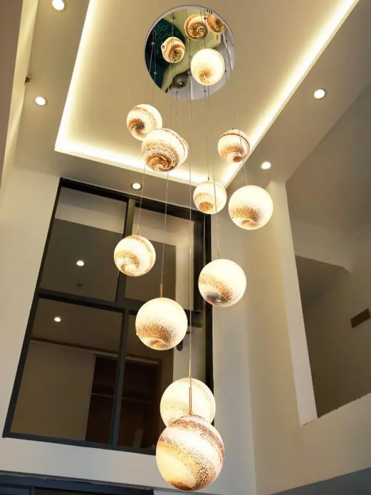 Plus Stairwell Happy star Jupiter Saturn pendant light Hotel lobby glass ball E27 LED pendant lamp Restaurant Bar stair lighting