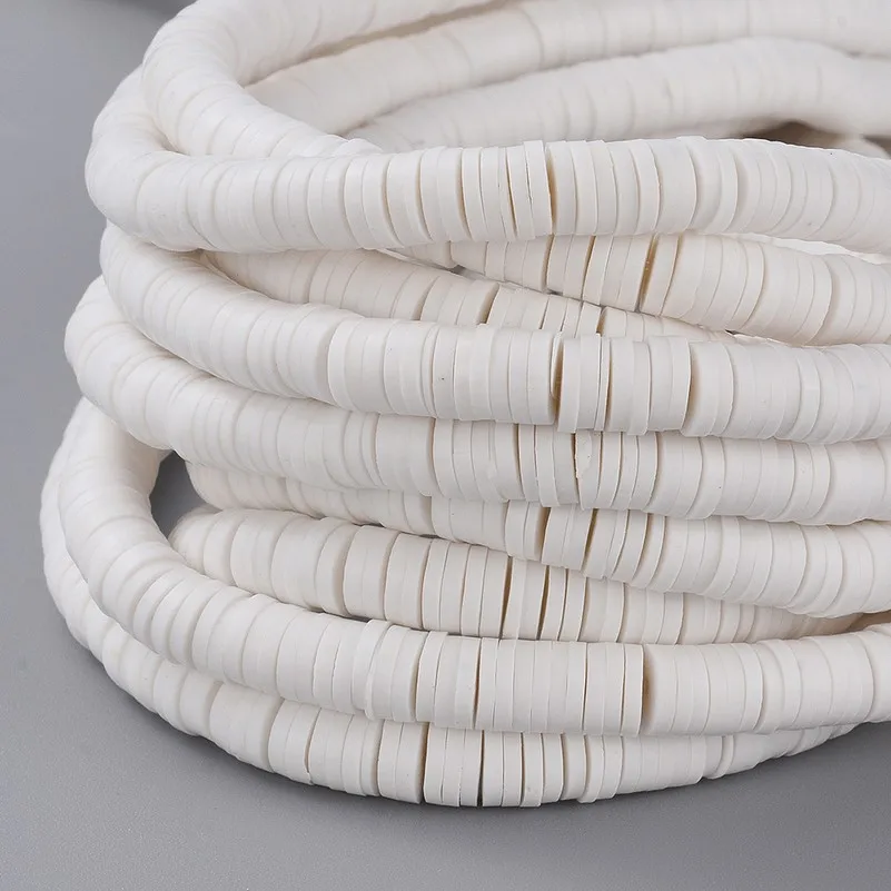 1 Strand Eco-Friendly Handmade Polymer Clay Beads Disc/Flat Round Heishi Beads White 6x1mm Hole: 2mm about 380~400pcs/strand