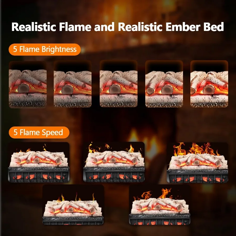 Electric Fireplace Log Set Heater 21 Vintage Design Portable Freestanding Fireplace Log Heater with Realistic Flames and Ember