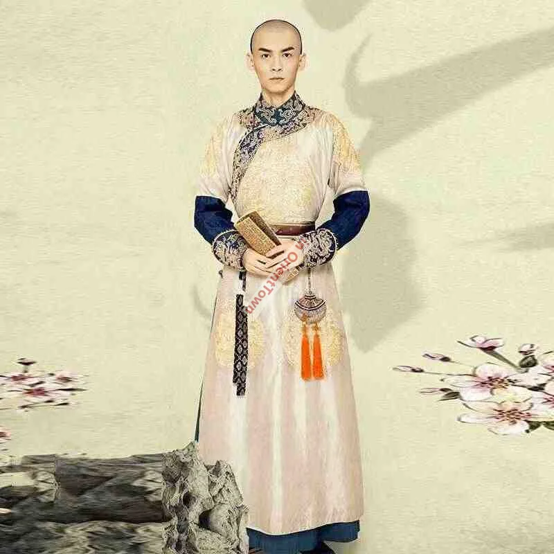 Manchu Royal Garment Dragon Robe Peking Forbidden City Performance Attire Movie TV Ancient China Qing Dynasty Prince Gown view 4