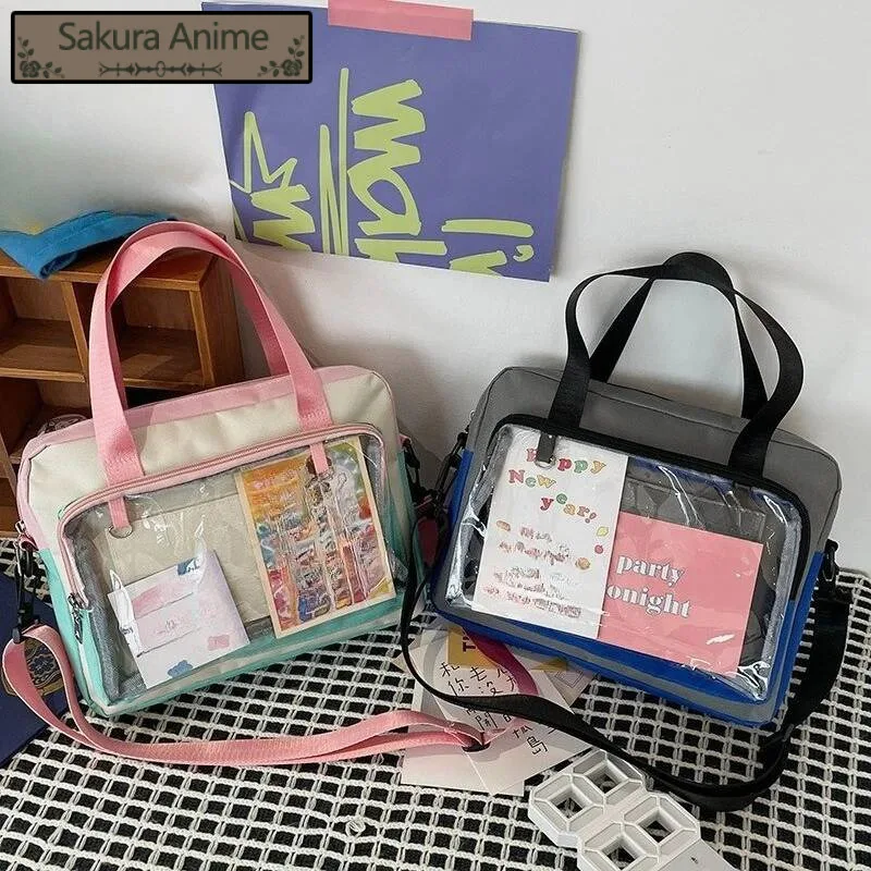 اليابانية الحلو Kawaii الفتيات الكتف حقائب كروسبودي المرقعة التباين اللون Ita حقيبة شفافة Y2k الجمالية حقائب الظهر النساء