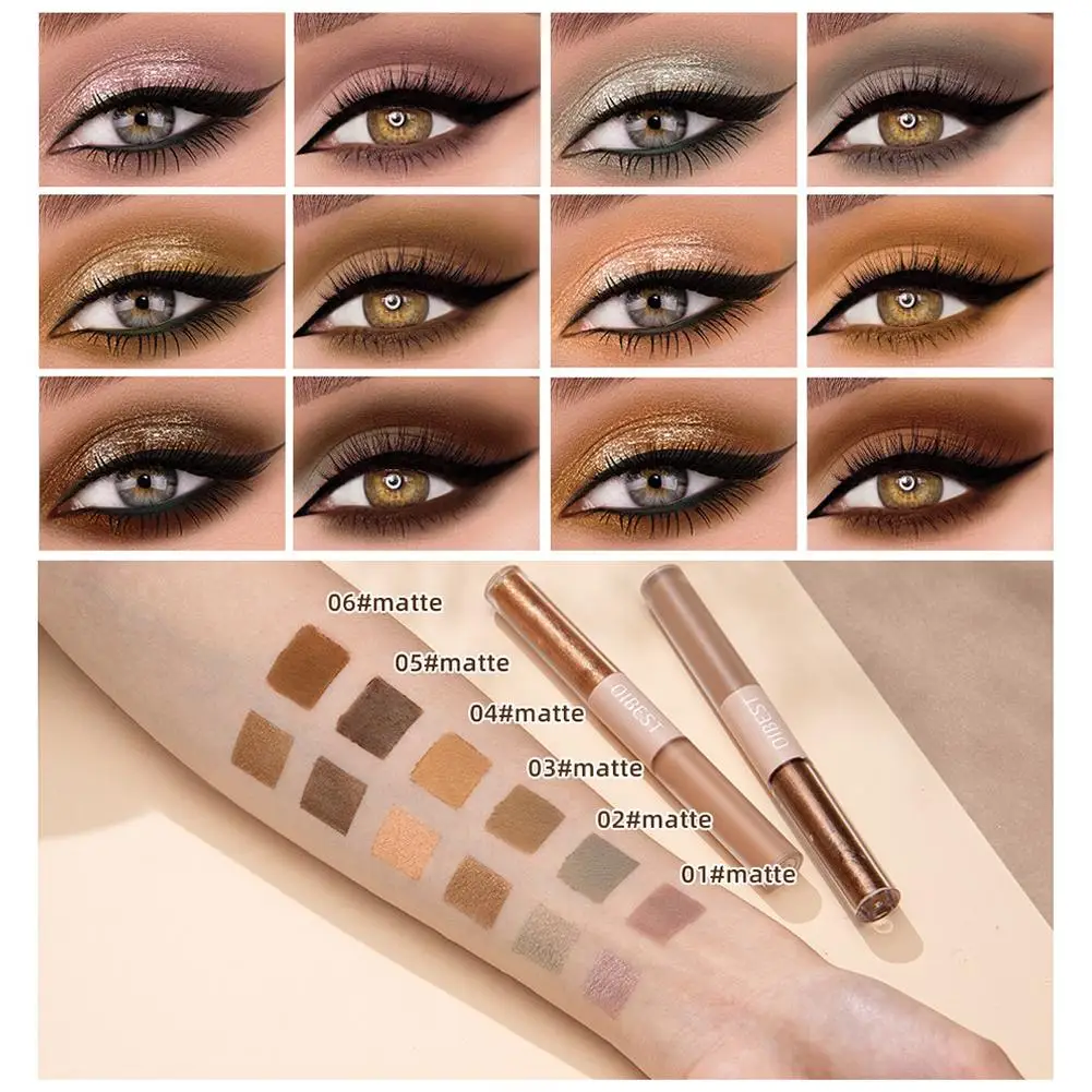 1 Uds sombra de ojos líquida de doble extremo 2 en 1 lápiz en barra cosméticos Bicolor maquillaje impermeable mujeres mate brillo sombra de ojos Shi N5C2