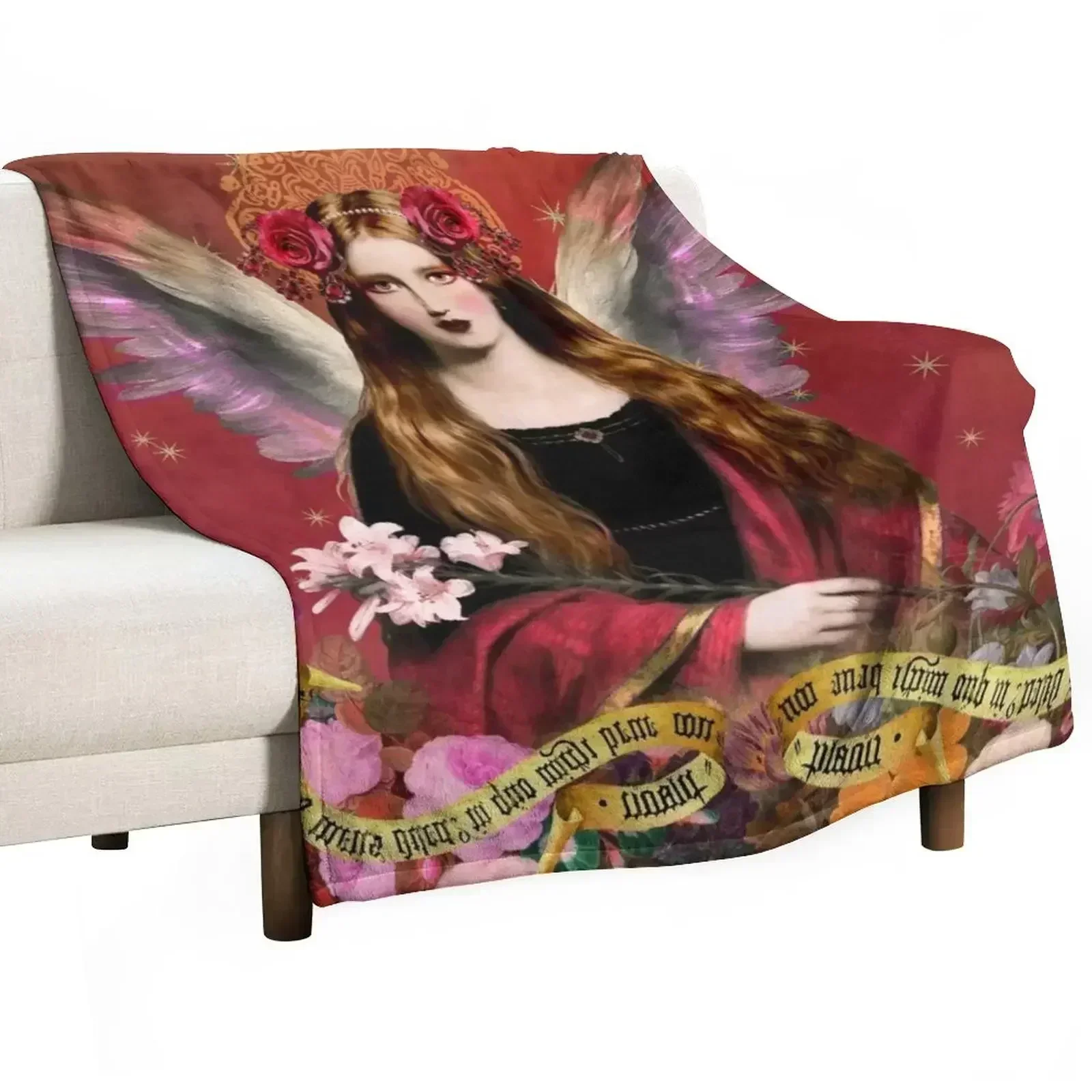 Pre Raphaelite Angel In Red Throw Blanket Large Furrys Custom Moving for winter Camping Blankets