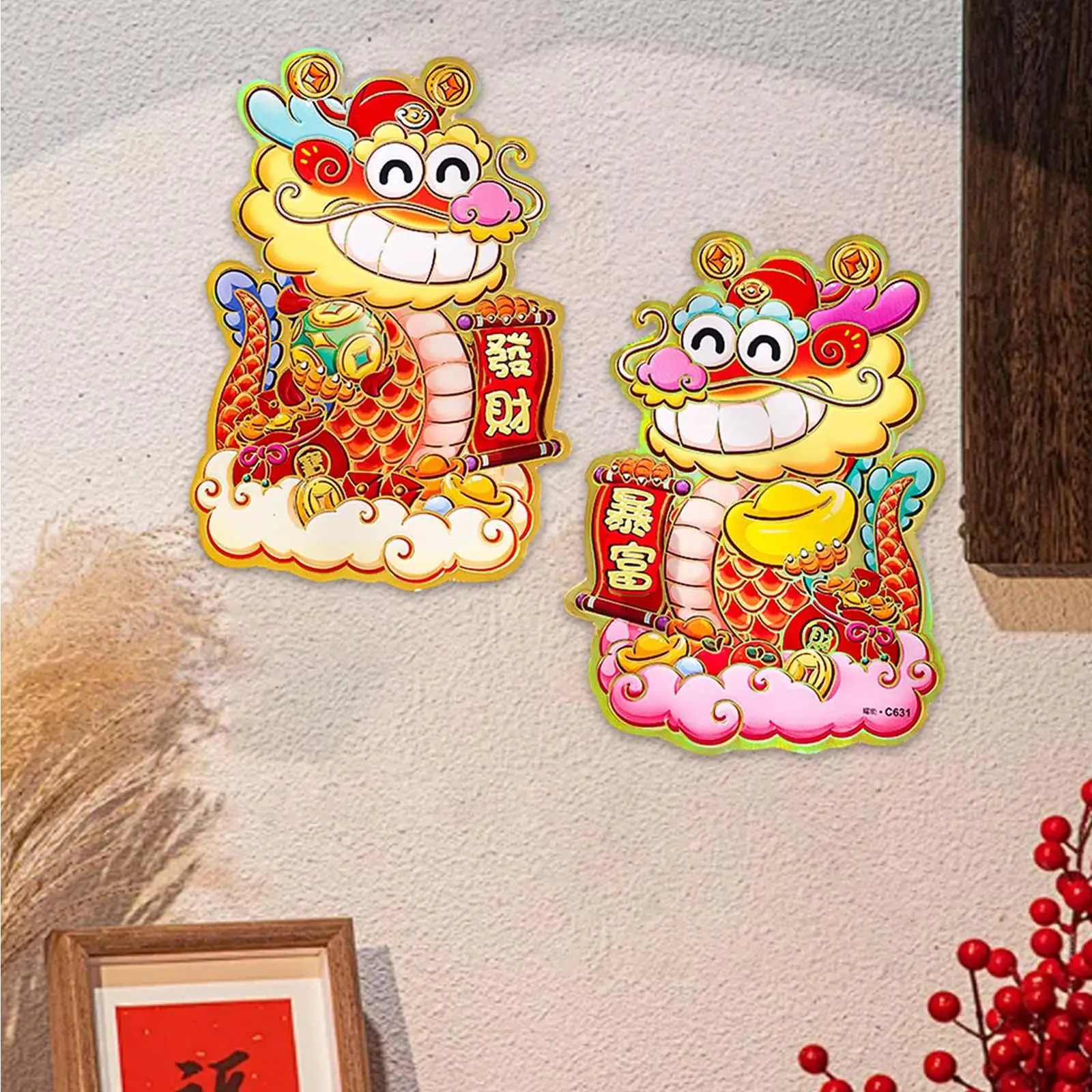 2 Pieces Chinese New Year Door Stickers Chinese New Year Decoration Party