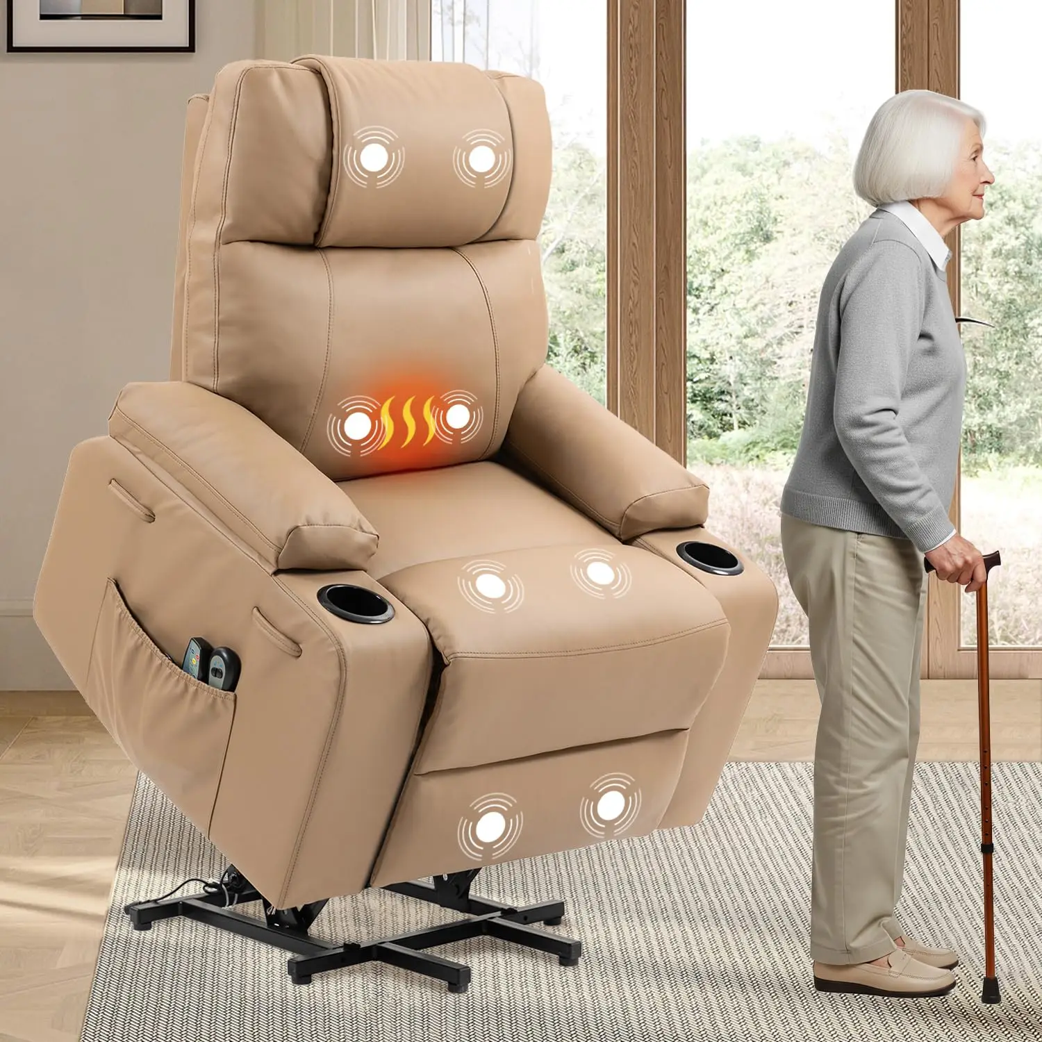 Power Lift Recliner Sofa Chair, Electric Stand Assit for Elderly People, Leather Reclining Chair with Cup Holders,, Customized