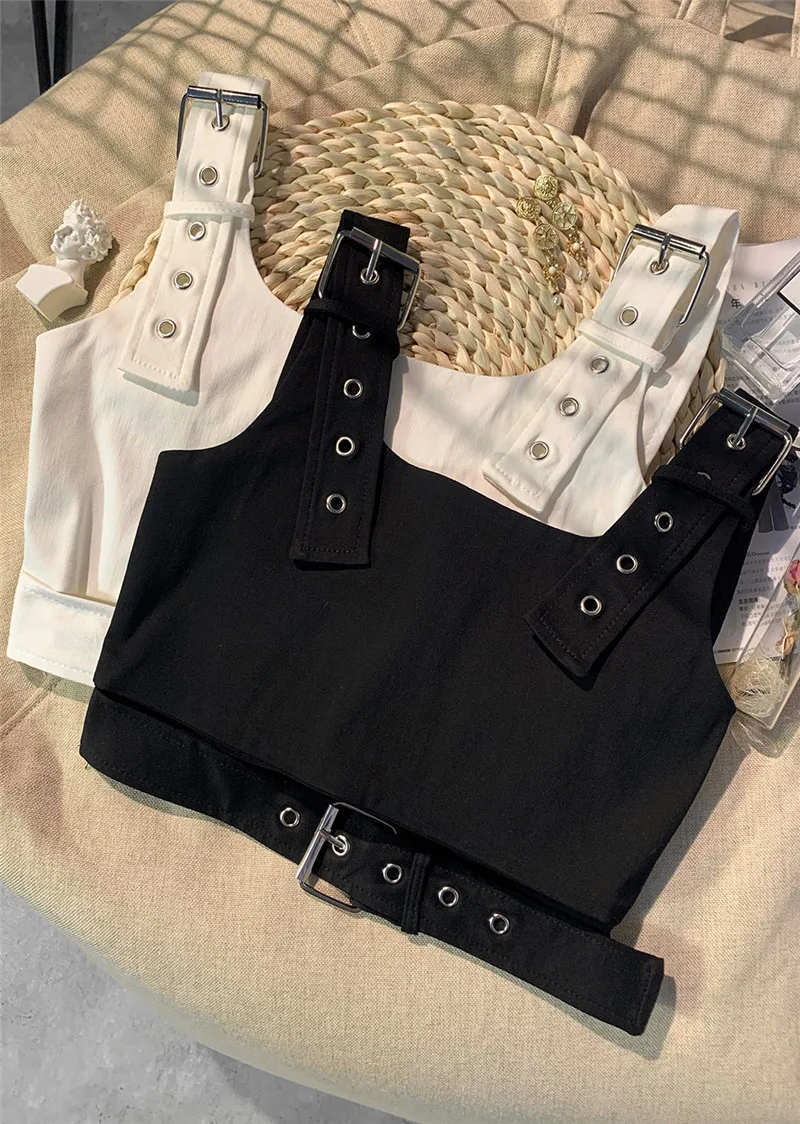 Camis adjust metal strap sequins fashion toddler kids 3 to 16 yrs Korean black white tank top baby girl camisole crop tops