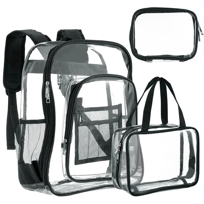 3Pcs Clear Stadium Approved Backpacks Clear Book Bags Toiletry Bag Pencil Case See Through Backpack For Stadium Concert Sports