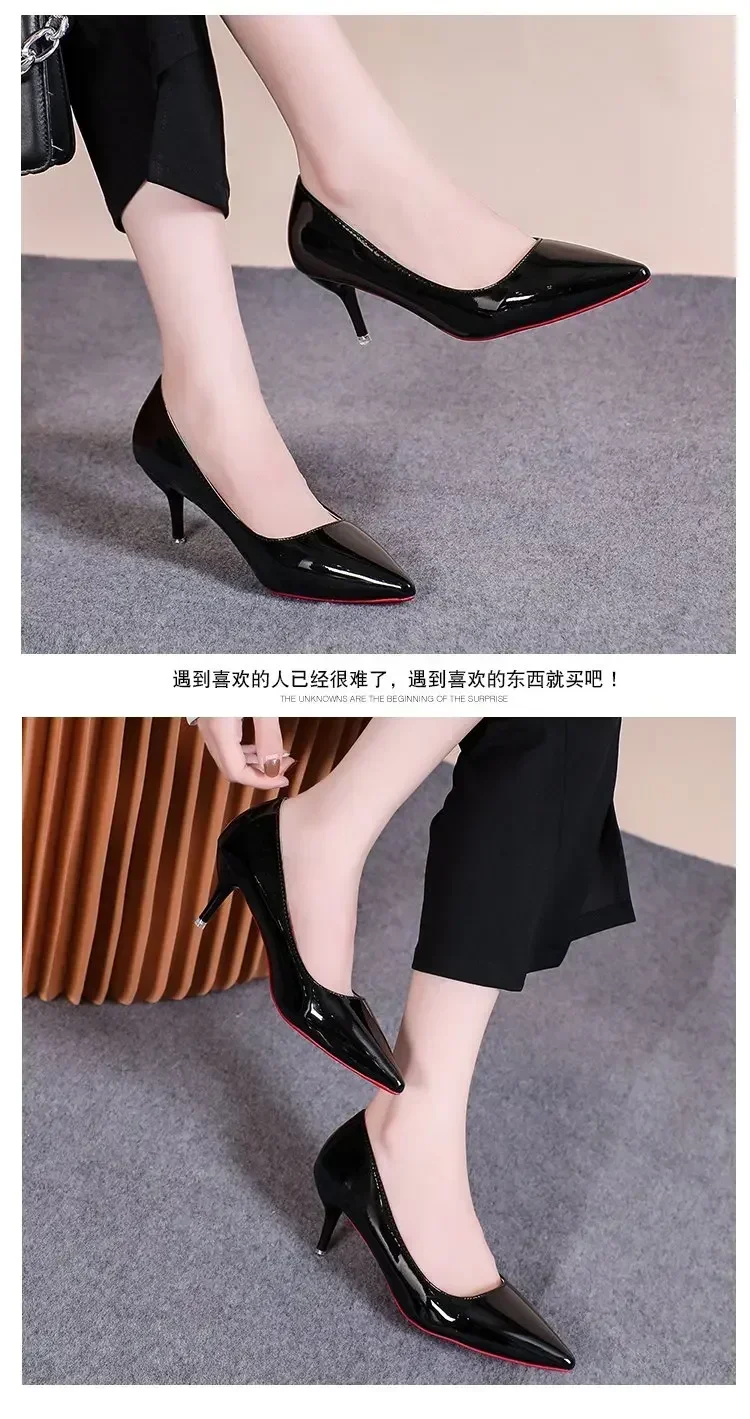Sexy Spitze Lackleder High Heels Elegante Damen-Stilettos für Partys Klassische Schwarze Pumps für Beruf und Freizeit – Detail 5