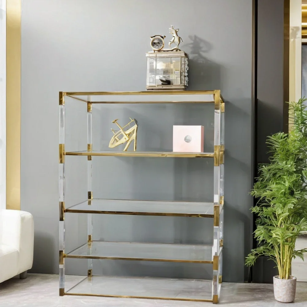 *Acrylic bookshelf transparent glass shelf stainless steel light luxury shelf