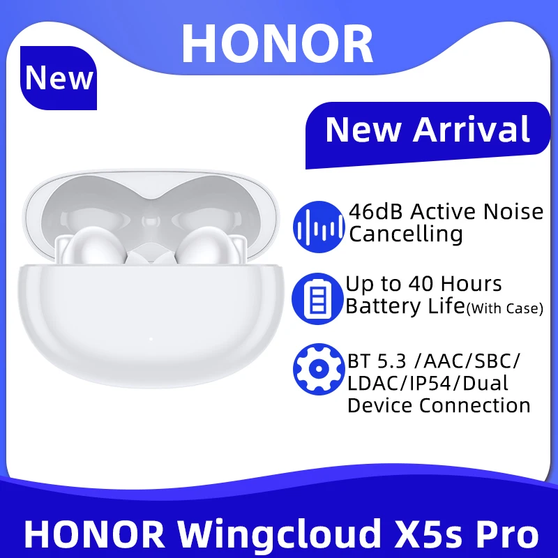 Honor Wingcloud X5s Pro TWS Earphone Bluetooth Active Noise Cancelling True Wireless Headphone 40 Hour Battery For HONOR 90