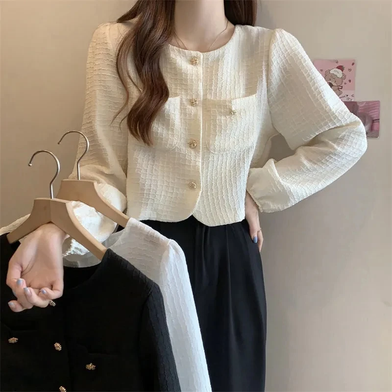 

Новинка Sle ort Loose Fit Thin Ele Long Sve irt Women's Faion Design Корейский дизайн для поездок на работу Sle Полиэстер Blend irt