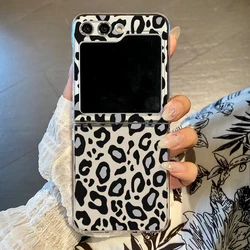 For Samsung Galaxy Z Flip 7 FE 5 6 4 3 5G Leopard Print Case Clear Hard Luxury Shockproof Phone Cover For Samsung Z Flip6 Flip5