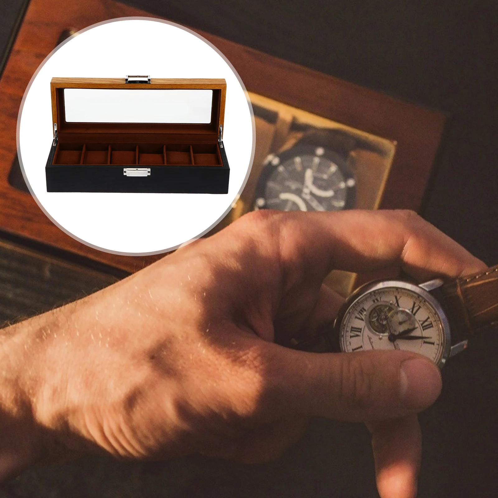 

6 Slots Wooden Watch Box Storage Organizer Boxes Display Case Gift for Lovers Holder