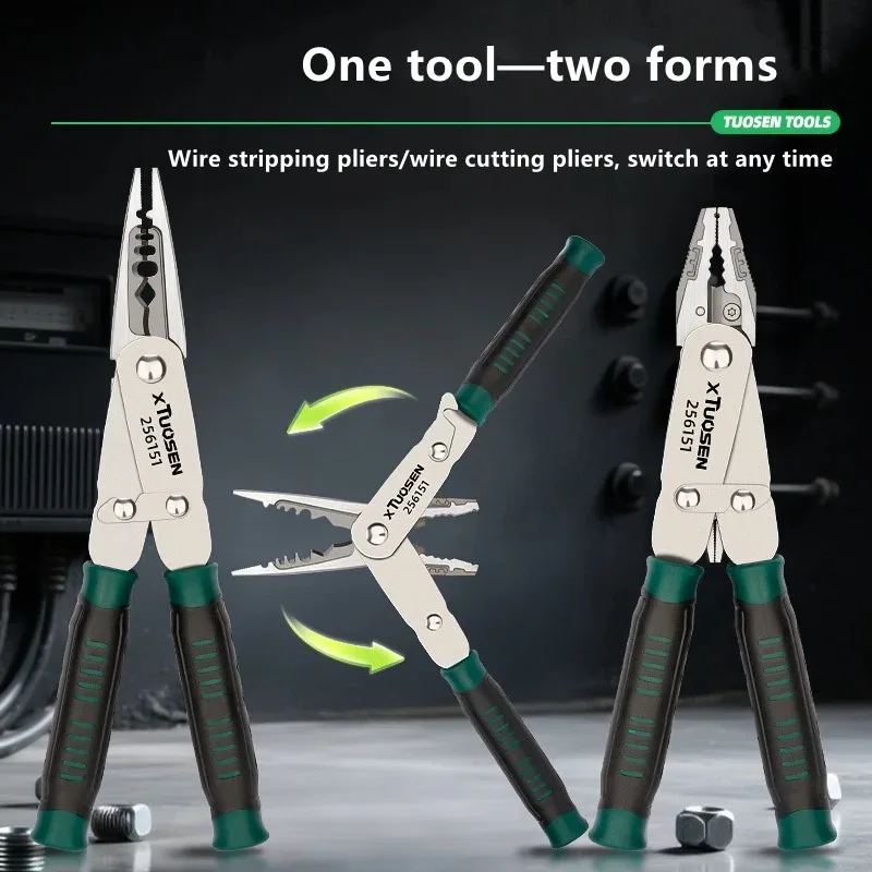 Flip 2-in-1 Lineman Pliers, 3-in-1 Multi-Tool for Electricians: Wire Stripper, Cutter & Gripper, Heavy Duty Flipping Head