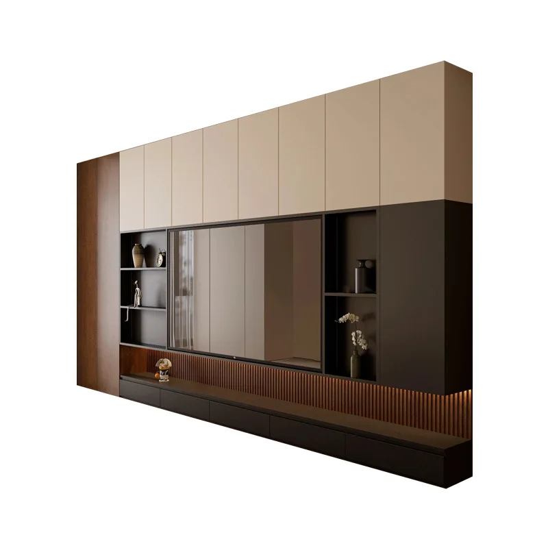 Custom modern wooden TV feature wall living room display cabinet, made in China