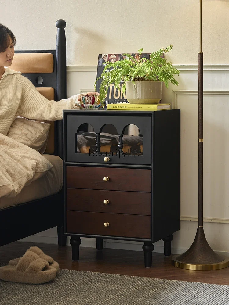 

02French retro bedroom solid wood bedside table American storage bedside cabinet