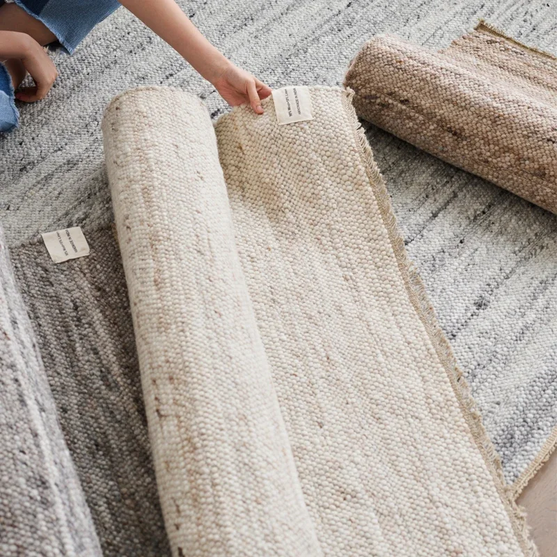 Hand-woven wool, glue-free carpet in living room