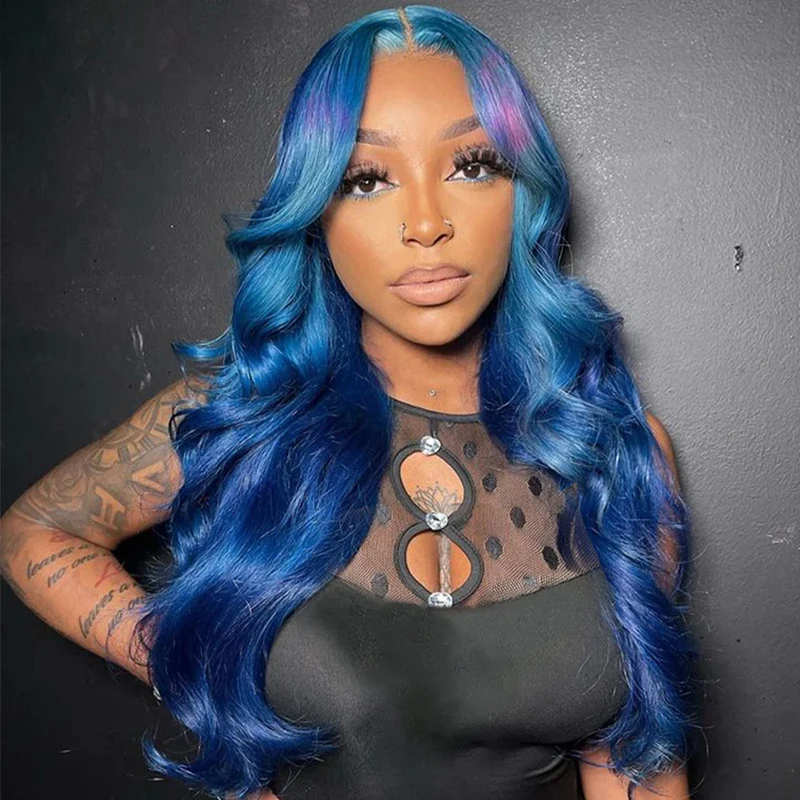 Blue Purple Ombre Ready To Go Body Wave Lace Frontal Wigs For Women 13X6 13X4 Ready To Go Synthetic Wigs Pre Cut 6X4 Lace Wigs