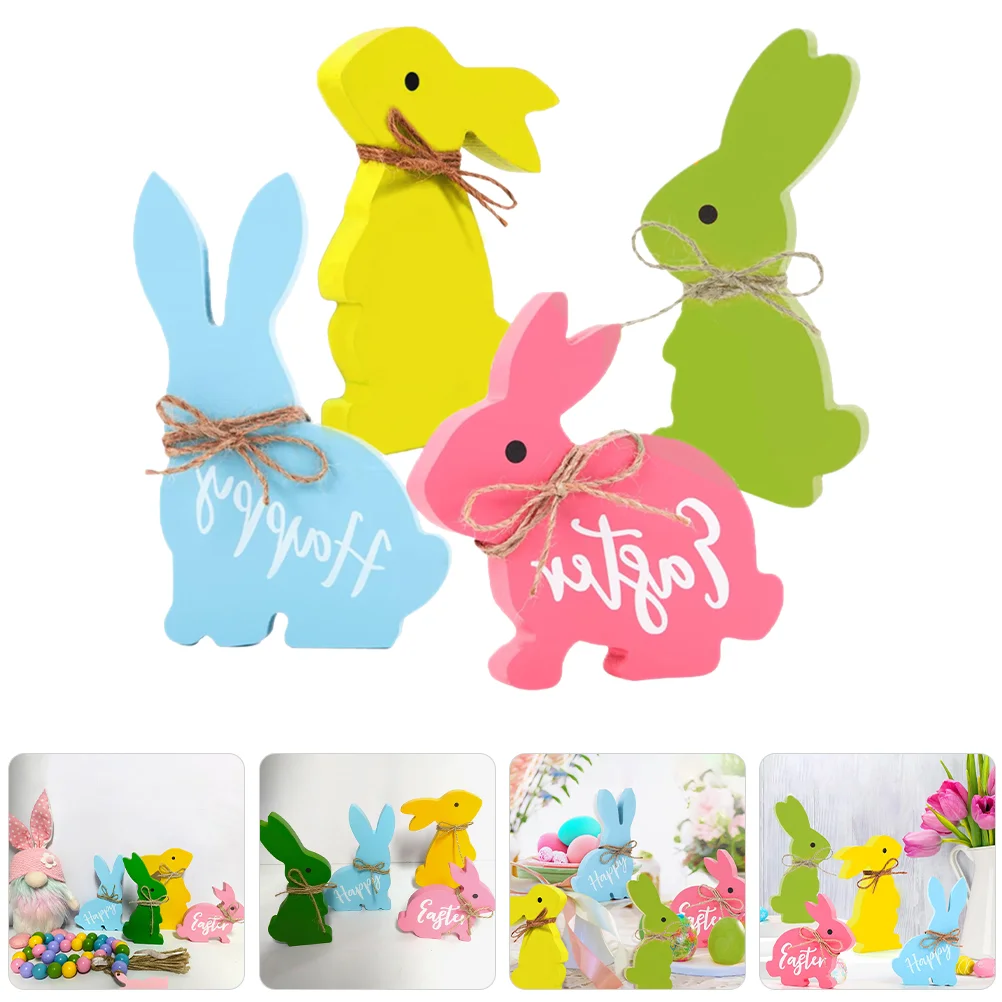 

4 Pcs Bunny Hat Wooden Rabbit Scene Layout Decor Easter Decorations for The Home