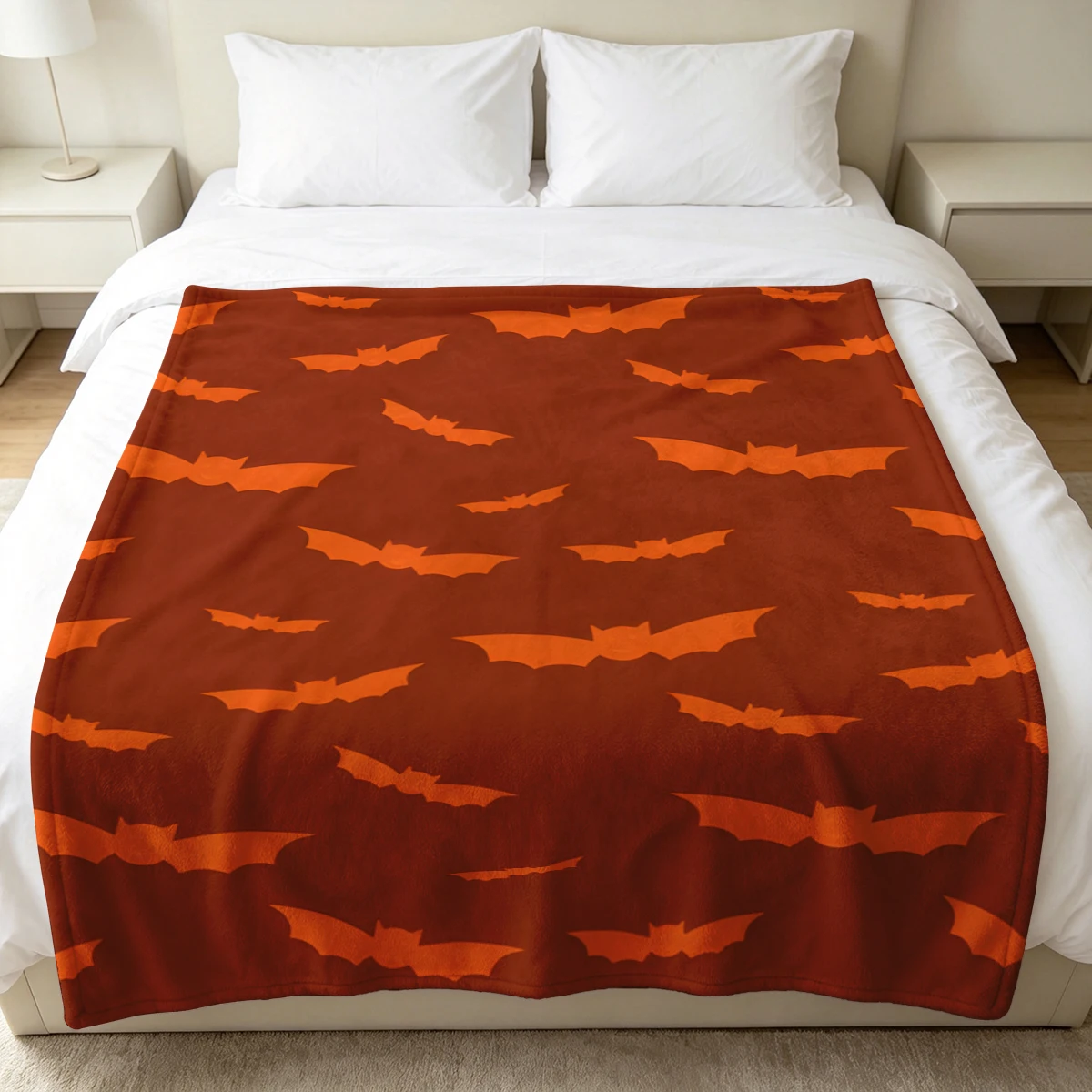 Red Orange Bat Shapes Soft Fluffy Flannel Blanket Super Cozy Lightweight Bed Blanket for Halloween Sofa Bed Christmas Decor